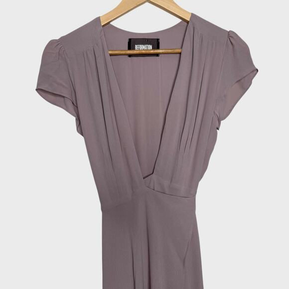 Reformation Blush Wrap Maxi Dress V Neck Flutter Sleeve Wedding Guest Outfit - Picture 2 of 7